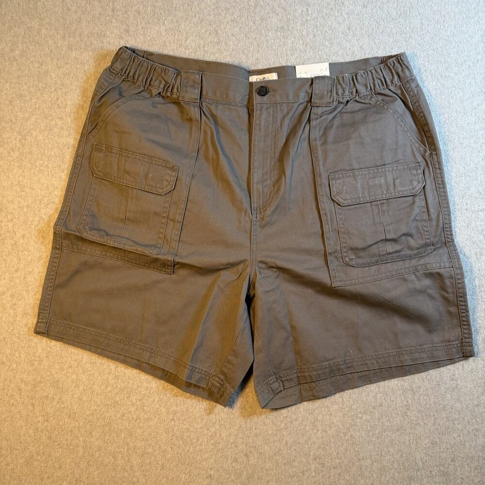 Croft & Barrow Men's Cargo Shorts Gray Cotton Canvas Elastic Waist W42 7.5"